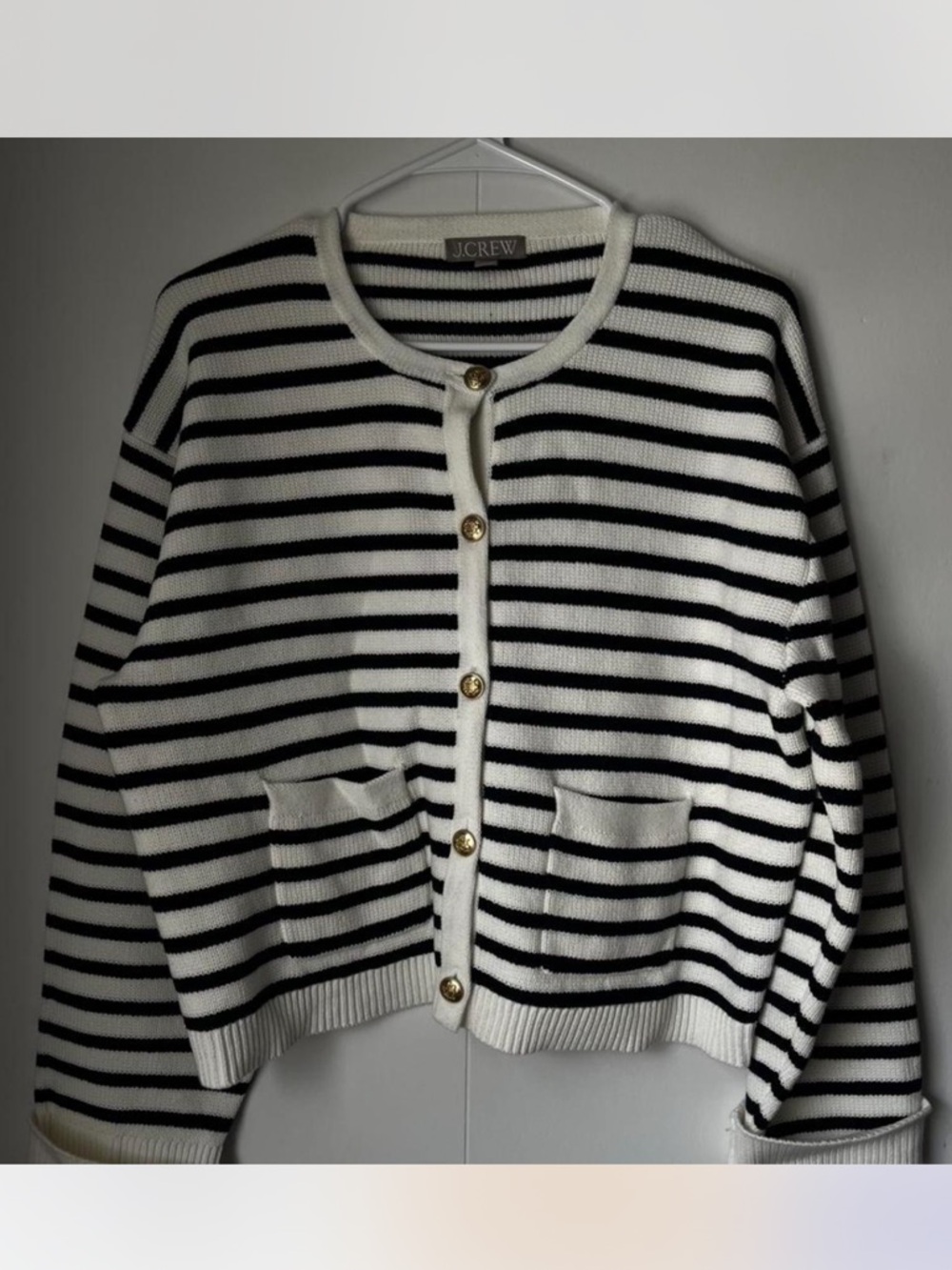 J. Crew Emilie Striped Cardigan in Navy and White